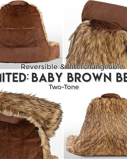 Husband Pillow XXL Limited Baby Brown Bear Fabulous Faux Fur Backrest, Two-Tone Reversible Double Sided Reading & Bed Rest Pillow with Arms & Neck Roll, Adjustable Memory Foam - Extremely Comfy - LeafyLoom