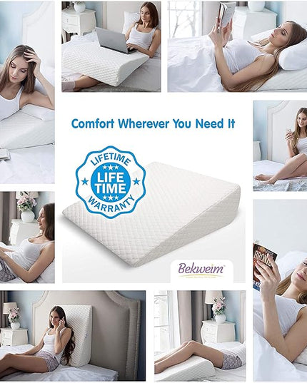 Bed Wedge Pillow | Unique Curved Design for Multi Position Use | Memory Foam Wedge Pillow for Sleeping | Works for Back Support, Leg, Knee | includes Cover Plus Extra Sheet (White) - LeafyLoom