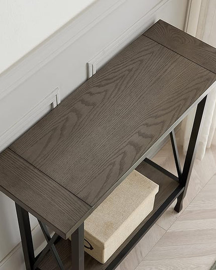 Leick Home 23005 Chisel & Forge Narrow Recliner Side Table with Shelf, Gray/Matte Black - LeafyLoom