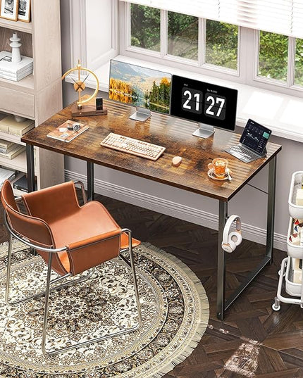Coleshome 48 Inch Computer Desk, Modern Simple Style Desk for Home Office, Study Student Writing Desk, Vintage - LeafyLoom