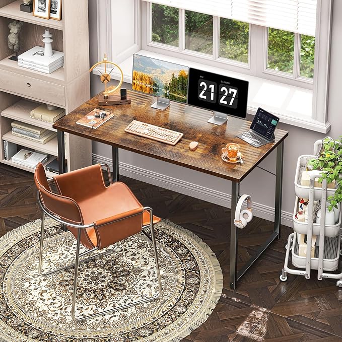 Coleshome 48 Inch Computer Desk, Modern Simple Style Desk for Home Office, Study Student Writing Desk, Vintage - LeafyLoom