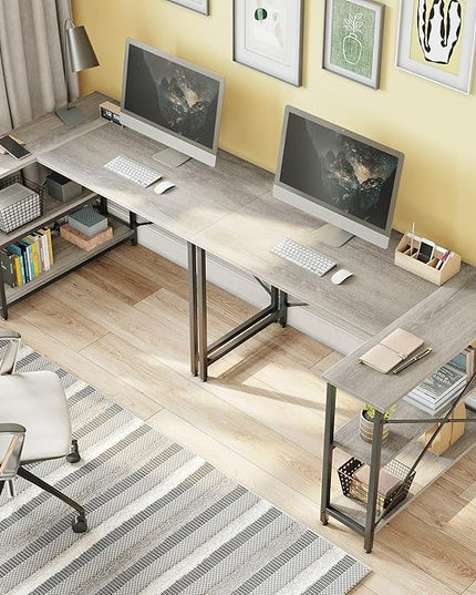 Bestier Small L Shaped Desk with Shelves 47 Inch Reversible Corner Computer Desk Writing Gaming Storage Table for Home Office Small Space, Gray Oak - LeafyLoom