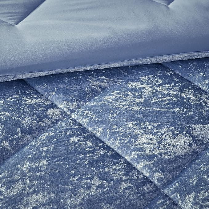 Intelligent Design Queen Comforter Set, Velvet Comforter Set , Luxury Diamond Quilting Comforter Set, Fluffy Comforter Bed Set with Decorative Pillowand 2 Shams, 4 Piece Blue, Full/Queen - LeafyLoom
