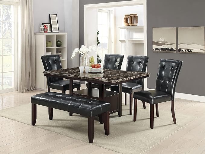 NicBex Contemporary Dining Table Kitchen Table Farmhouse 1pc Counter Height Table w Shelve Storage Base Faux Marble Top Birch Wood MDF Dining Tabl, Easy Assembly, Brown - LeafyLoom
