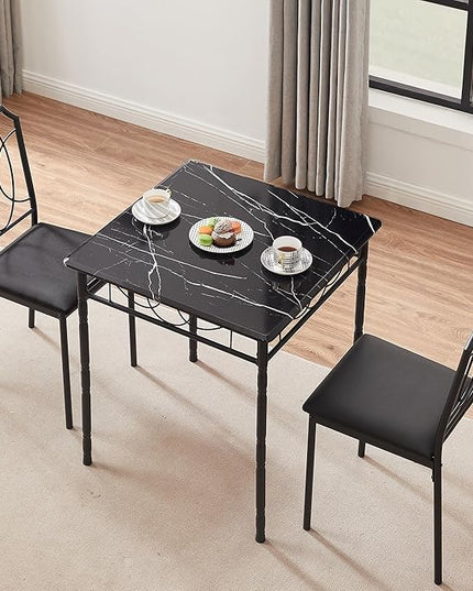 VECELO 3 Pieces Sets,43.3" Table&Chairs for 2,Industrial Counter Height Tabletop with Bar Stools, Rectangle Breakfast Chairs, Living Room, Apartment, Dining Table for 2, Black 1 - LeafyLoom