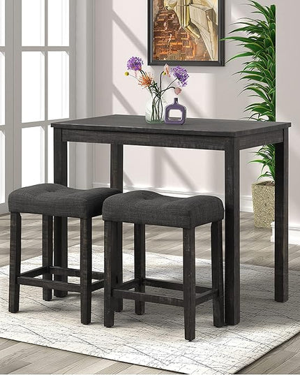 NicBex Kitchen Table for 2 Modern Dining Table Dining Room Table Set Wood 3-Piece Counter Height Dining Set for Kitchen, Bar, Living Room, Breakfast Nook, Small Space, Gray - LeafyLoom