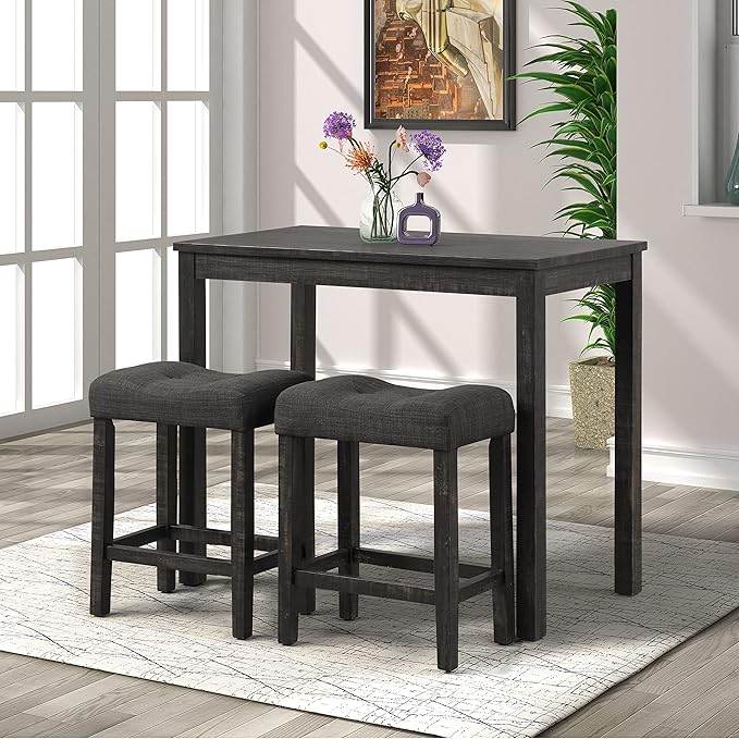 NicBex Kitchen Table for 2 Modern Dining Table Dining Room Table Set Wood 3-Piece Counter Height Dining Set for Kitchen, Bar, Living Room, Breakfast Nook, Small Space, Gray - LeafyLoom