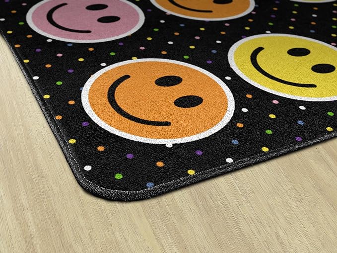Flagship Carpets Smiley Seating (Seats 20) Classroom Area Rug or Educational Learning Mat, Kids Room or Playroom Carpet, 6' x 8'4", Black/Multi - LeafyLoom