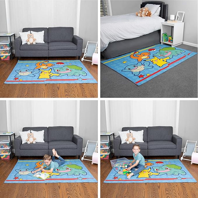 Franco Kids Room Non Slip Area Rug, 69 in x 52 in, Pokemon - LeafyLoom