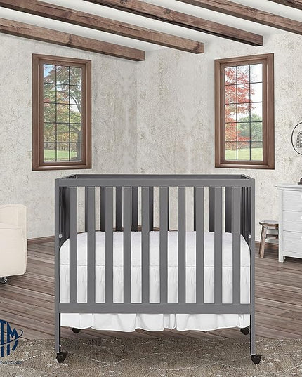 Jett Non-Full Size Folding Convertible Crib, Lightweight Portable Crib, Three Adjustable Mattress Height Settings, Easy to Fold Travel Crib, 1.5” Mattress Pad Included - LeafyLoom