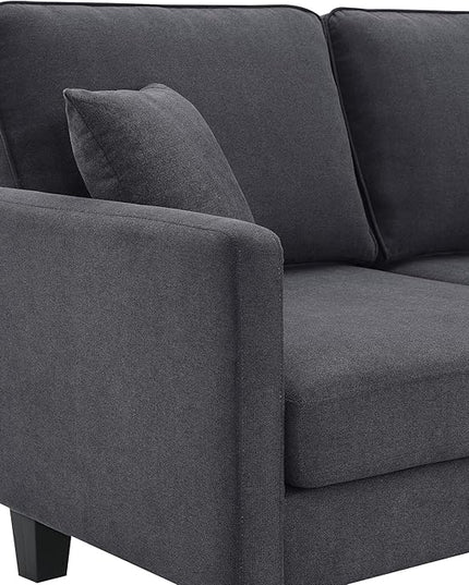 90" Modern L-Shape Sectional Sofa with Chaise Lounge,5-Seat Practical Couch Set W/ 3 Pillows,7''Leg Height,Minimalist Style,Indoor Furniture for Living Room Apartment Office,Grey Terrycloth - LeafyLoom