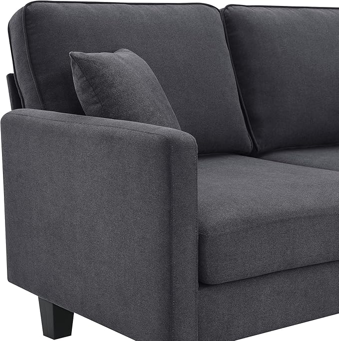 90" Modern L-Shape Sectional Sofa with Chaise Lounge,5-Seat Practical Couch Set W/ 3 Pillows,7''Leg Height,Minimalist Style,Indoor Furniture for Living Room Apartment Office,Grey Terrycloth - LeafyLoom