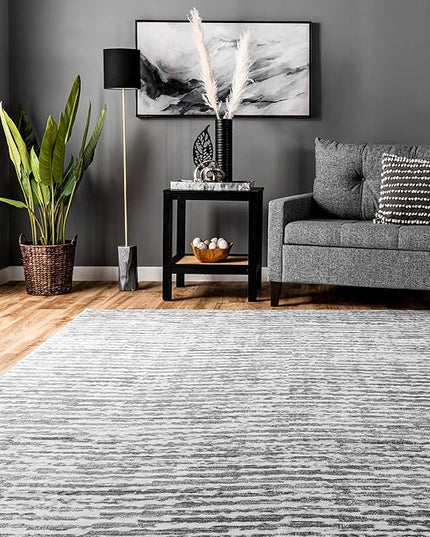 nuLOOM Avelina Abstract Stripes Machine Washable Ultra Thin Area Rug, 5' x 8', Light Grey - LeafyLoom
