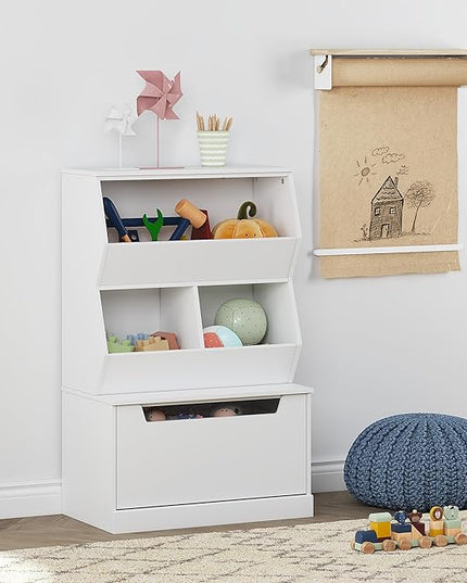 UTEX Kids Toy Storage Organizer, Bookshelf for Kids and Bookcase with Drawer, Children Open Storage Cubby for Kids Room Playroom Nursery White - LeafyLoom