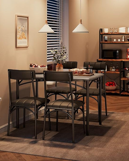 IDEALHOUSE Kitchen Table and Chairs for 4, Dining Table Set for 4 with Upholstered Chairs, 5 Piece Rectangular Kitchen Table Set, Dining Room Table Set for Small Space, Apartment, Rustic Grey - LeafyLoom