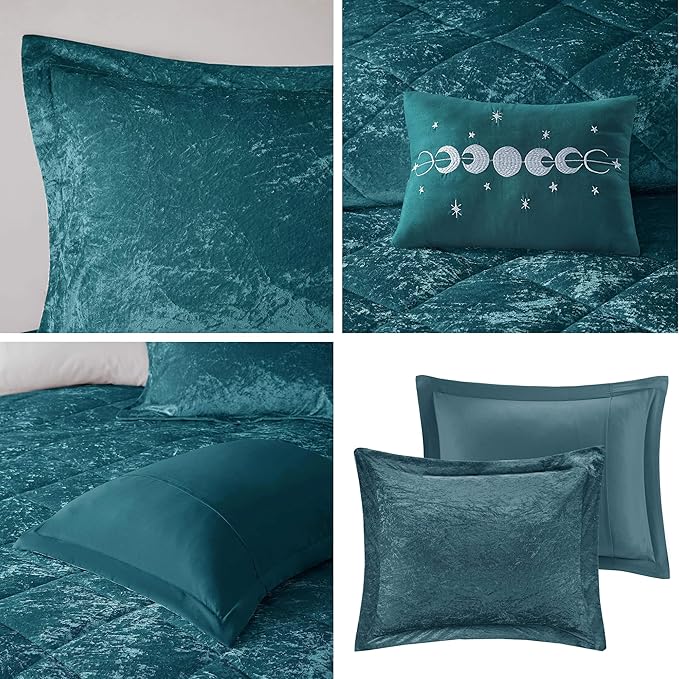 Intelligent Design Queen Comforter Set, Velvet Comforter Set , Luxury Diamond Quilting Comforter Set, Fluffy Comforter Bed Set with Decorative Pillowand 2 Shams, 4 Piece Teal, Full/Queen - LeafyLoom