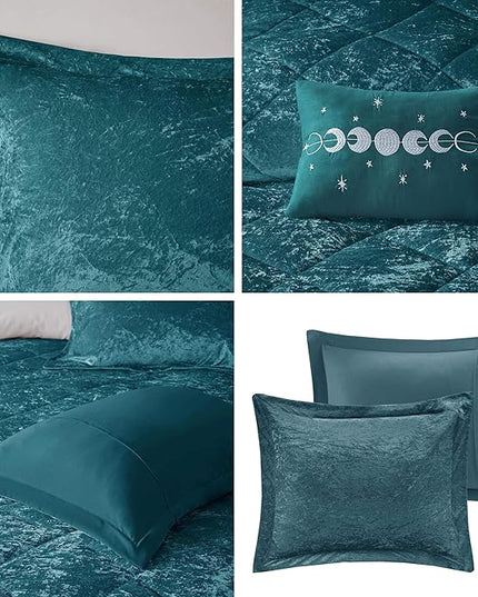 Intelligent Design King Comforter Set, Velvet Comforter Set , Luxury Diamond Quilting Comforter Set, Fluffy Comforter Bed Set with Decorative Pillowand 2 Shams, 4 Piece Teal, King/ Cal King - LeafyLoom