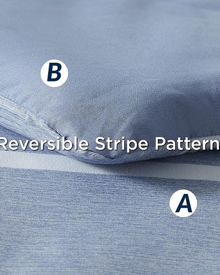 Bedsure Bed in a Bag Queen 7 Pieces - Blue Striped Comforter Set Queen All Season Bed Set, Bed Set Queen Size with 1 Comforter, 1 Flat Sheet, 1 Fitted Sheet, 2 Pillowcases & 2 Shams - LeafyLoom