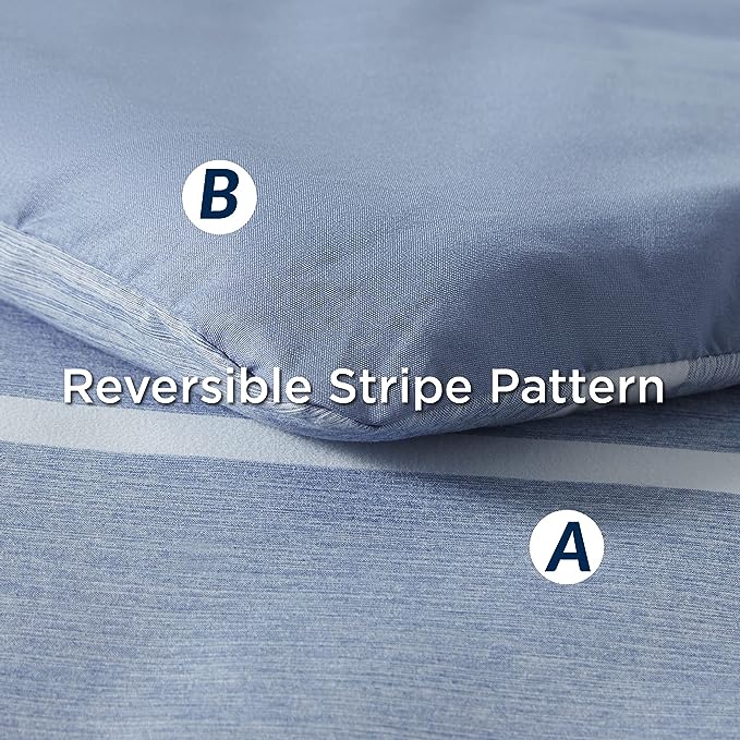 Bedsure Bed in a Bag Queen 7 Pieces - Blue Striped Comforter Set Queen All Season Bed Set, Bed Set Queen Size with 1 Comforter, 1 Flat Sheet, 1 Fitted Sheet, 2 Pillowcases & 2 Shams - LeafyLoom