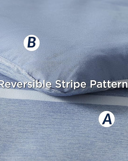 Bedsure California King Comforter Set 7 Pieces, Blue White Striped Bedding Comforter Sets All Season Bed Set, Bed in a Bag with Comforter, Sheets, Pillowcases & Shams - LeafyLoom