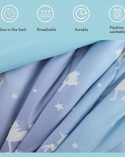 KALEIDOSPACE Kids Twin Comforter Sets for Girls, Glow in The Dark Unicorn Bedding Sets -3 Pieces Lightweight Bed in A Bag - LeafyLoom