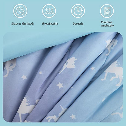 KALEIDOSPACE Kids Twin Comforter Sets for Girls, Glow in The Dark Unicorn Bedding Sets -3 Pieces Lightweight Bed in A Bag - LeafyLoom