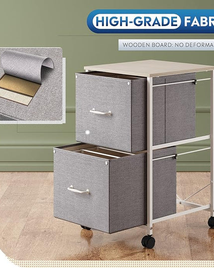 DEVAISE 2 Drawer Mobile File Cabinet, Rolling Printer Stand, Fabric Vertical Filing Cabinet fits A4 or Letter Size for Home Office, Light Grey - LeafyLoom