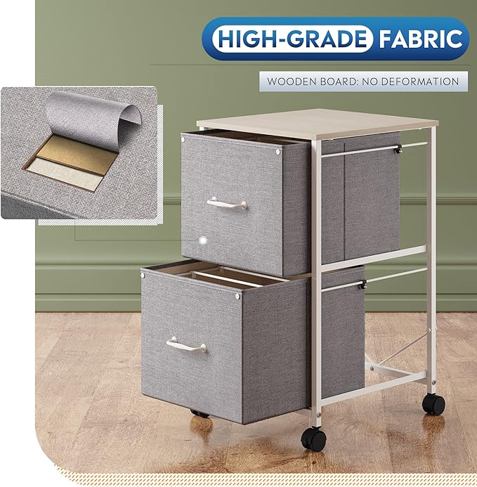 DEVAISE 2 Drawer Mobile File Cabinet, Rolling Printer Stand, Fabric Vertical Filing Cabinet fits A4 or Letter Size for Home Office, Light Grey - LeafyLoom