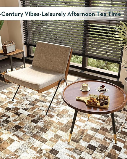 SAYGOER Round Coffee Table Small Modern Coffee Tables Rustic Farmhouse Center Table for Living Room Home Office Mid Century Accent Sofa Table Easy Assembly, Dark Brown - LeafyLoom