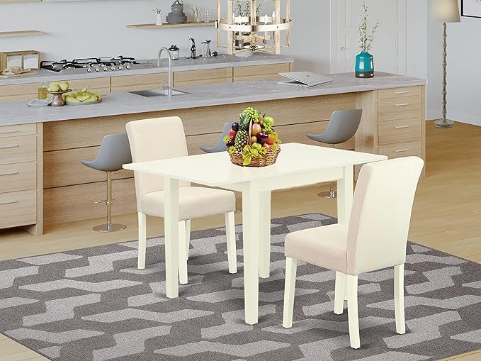 East West Furniture 1NDAB3-LWH-02 3 Piece Kitchen Set Contains a Rectangle Room Table with Dropleaf and 2 Light Beige Linen Fabric Parson Dining Chairs, 30x48 Inch - LeafyLoom
