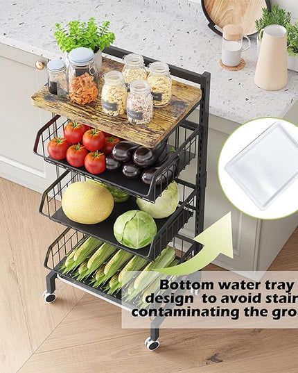 COVAODQ Fruit Basket 4-Tier Adjustable Fruit Vegetable Basket Cart Metal Wire Storage Cart Rolling Pantry Utility Kitchen Cart - LeafyLoom