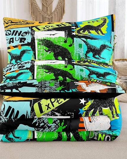 NINENINE Dinosaur Bedding Sets for Kids,Watercolor Dinosaur Comforter Set,Twin Size Bedding Sets for Kids,Colorful Plaid Bedding Set with 1 Comforter 1 Pillowcase… - LeafyLoom