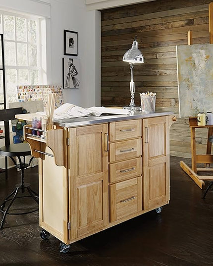 Kitchen Cart with Breakfast bar & Stainless Steel Top by Home Styles - LeafyLoom