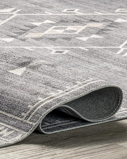 nuLOOM Evalyn Southwestern Machine Washable Ultra Thin Area Rug, 5' x 8', Grey - LeafyLoom