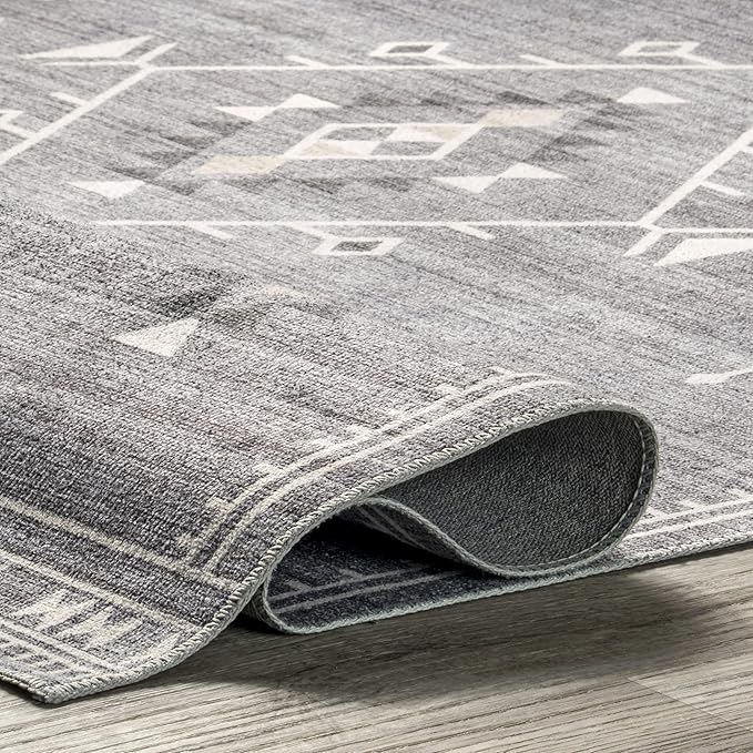 nuLOOM Evalyn Southwestern Machine Washable Ultra Thin Area Rug, 5' x 8', Grey - LeafyLoom