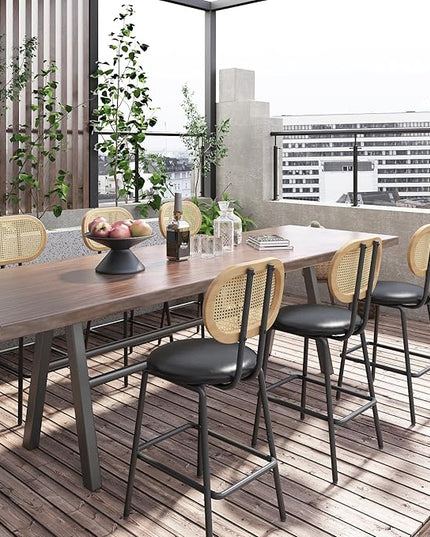 NicBex Kitchen Table for 2 Table and Chairs Dining Room Set Modern Dining Table 2-Piece Rattan Bar Chair Set with Metal Frame for Home or Hotel Dining Room, Kitchen or Bar, Black - LeafyLoom
