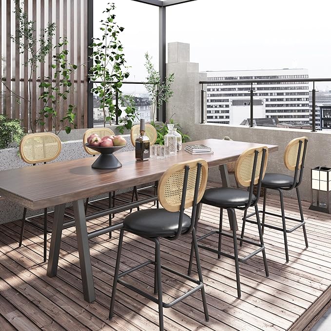NicBex Kitchen Table for 2 Table and Chairs Dining Room Set Modern Dining Table 2-Piece Rattan Bar Chair Set with Metal Frame for Home or Hotel Dining Room, Kitchen or Bar, Black - LeafyLoom