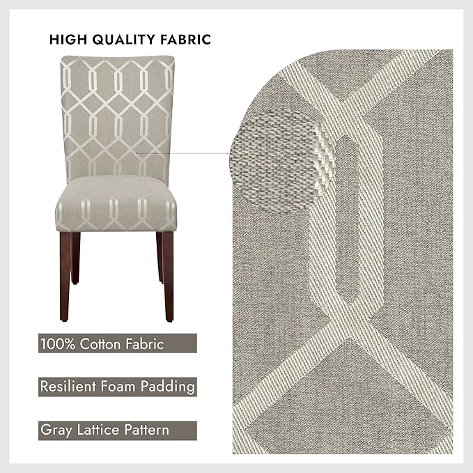 HomePop Parsons Classic Upholstered Accent Dining Chair, Set of 2, 23.5"D x 19"W x 38"H, Pewter Grey and Lattice Cream - LeafyLoom