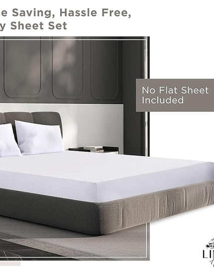 Linen Home 100% Cotton Percale Fitted Sheet Set Twin Size, White, Deep Pocket, 2 Piece - 1 Deep Pocket Fitted Sheet and 1 Pillowcase, Crisp Cool and Strong Bed Linen - LeafyLoom