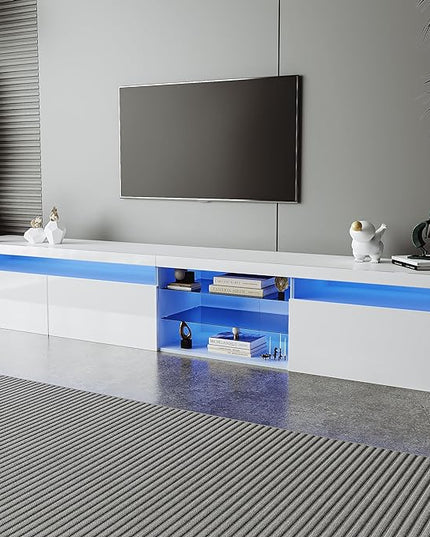 NicBex TV Stand for 100 Inch TV LED Gaming Entertainment Center Media Storage Console Table with 2 Glass Shelves and LED Color Changing Lights for Living Room,Bedroom,94.50 Inch,White - LeafyLoom