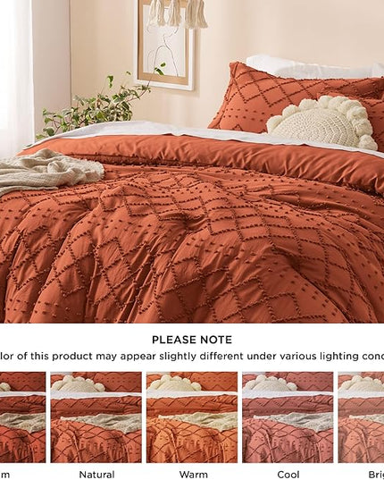 Bedsure King Size Comforter Set - Terracotta Comforter, Boho Tufted Shabby Chic Bedding Comforter Set, 3 Pieces Farmhouse Bed Set for All Seasons, Fluffy Soft Bedding Set with 2 Pillow Shams - LeafyLoom