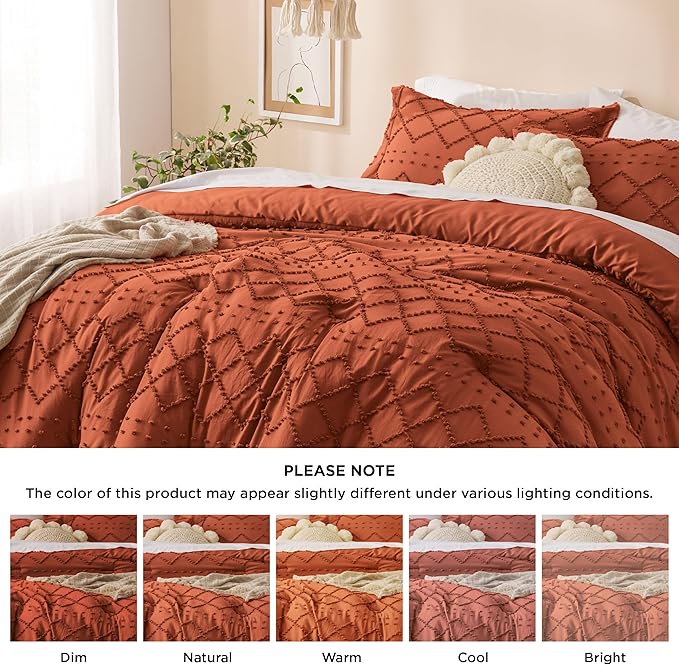 Bedsure California King Comforter Set - Terracotta Comforter, Boho Tufted Shabby Chic Bedding Comforter Set, 3 Pieces Farmhouse Bed Set for All Seasons, Fluffy Soft Bedding Set with 2 Pillow Shams - LeafyLoom