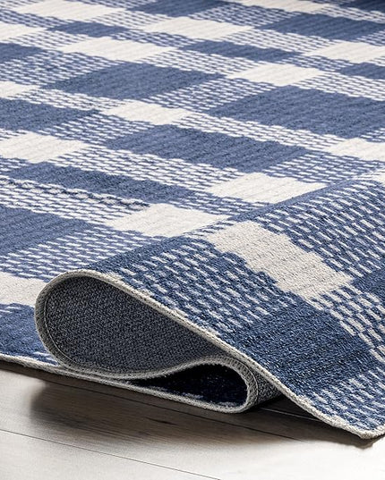 nuLOOM Rianne Machine Washable Plaid Farmhouse Ultra Thin Area Rug, 8' x 10', Blue - LeafyLoom
