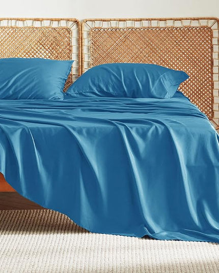 Bedsure King Size Sheet Set, Cooling Sheets King, Rayon Derived from Bamboo, Deep Pocket Up to 16", Breathable & Soft Bed Sheets, Hotel Luxury Silky Bedding Sheets & Pillowcases, Bluejay - LeafyLoom
