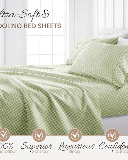 4 Piece Queen Bedding Sheet Set (Sage Scallops) - Sleep Better Than Ever with These Ultra-Soft & Cooling Bed Sheets for Your Queen Size Bed - Deep Pocket Fits 16" Mattress - LeafyLoom