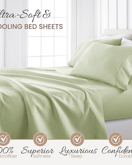 3 Piece Twin Bedding Sheet Set (Sage Scallops) - Sleep Better Than Ever with These Ultra-Soft & Cooling Bed Sheets for Your Twin Size Bed - Deep Pocket Fits 16" Mattress - LeafyLoom