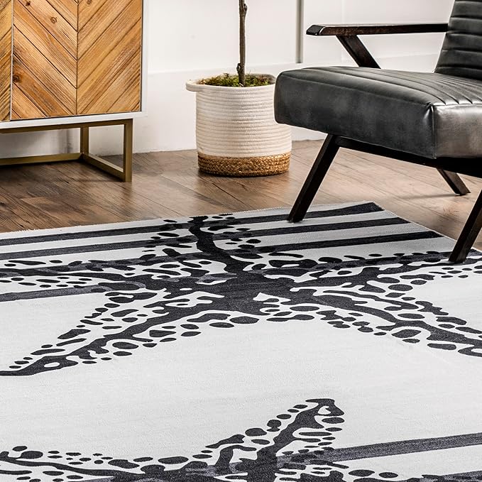 nuLOOM Starfish Machine Washable Ultra Thin Area Rug, 5' x 8', Grey - LeafyLoom