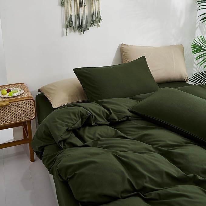 Army Green Comforter Set Deep Green Bedding Set Solid Green Comforter Set Men Breathable Dark Green Bedding Set Women Soft Hunter Green Comforter Set Skin Friendly, Cal King (104" X 96" ) - LeafyLoom