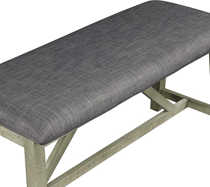 6-Piece Rustic Style Wood Dining Table Set with Bench and 4 X-Back Cushion Chairs for Kitchen Dinette Room, Gray, 1 - LeafyLoom