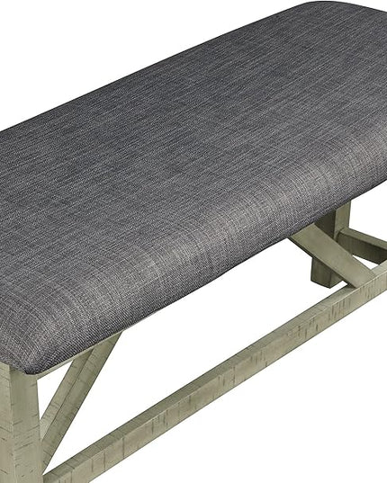 6-Piece Wood Rectangle Dining Table Set with Bench and 4 Upholstered Chairs for Kitchen Living Room, Farmhouse Rustic Style, Gray, 60" L x 36" W x 29.9" H - LeafyLoom